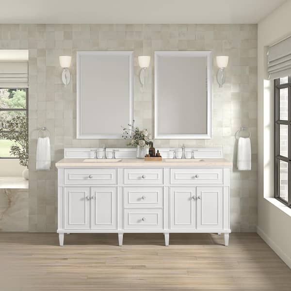 James Martin Vanities Lorelai 72.0 in. W x 23.5 in. D x 34.06 in. H Double Sink Bathroom Vanity in Bright White w/ Eternal Marfil Quartz Top