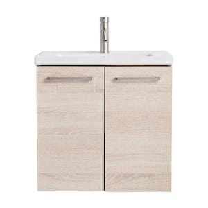 24 in. W x 18 in. D x 22 in. H Wall Mounted Bathroom Vanity in Danube Oak with White Ceramic Top With White Single Sink