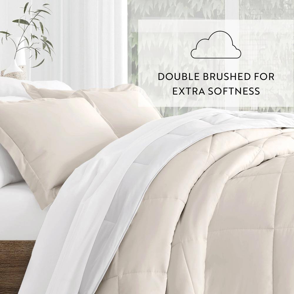 Full White Microfiber Down Alternative Reversible Comforter Set
