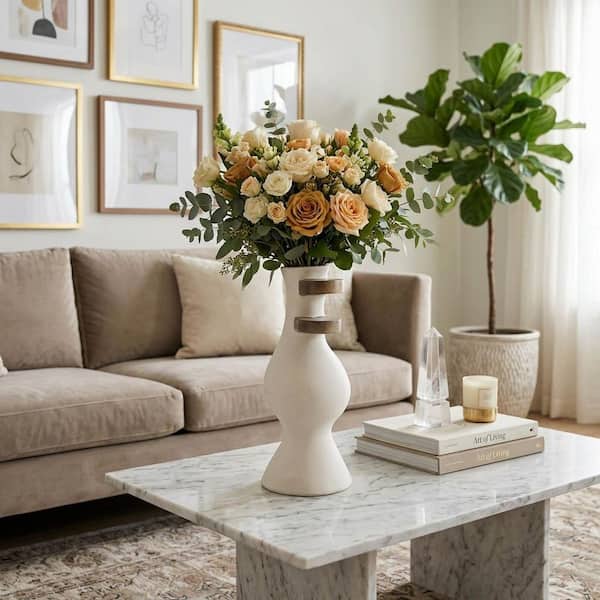 Sagebrook Home 18 in. Ivory Ceramic Cylinder Abstract Decorative Vase 18892-02