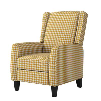 Push Back Recliner Chair in Mustard Yellow Houndstooth Fabric