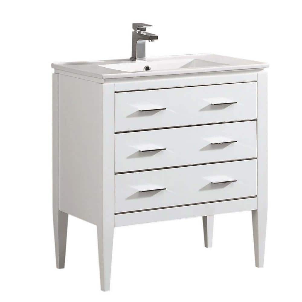 FINE FIXTURES Ironwood 30 in. W x 18 in. D x 33.5 in. H Bath Vanity in White Matte with White Ceramic Top -  IR30WH