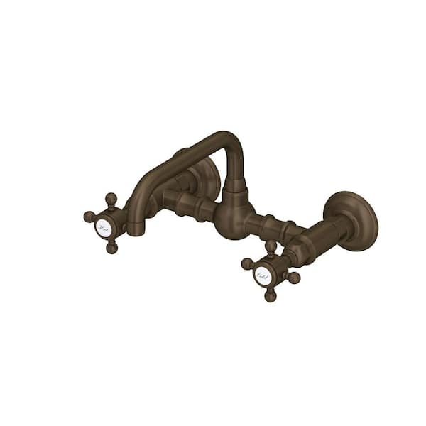 ROHL Vocca 2-Handle Wall Mount Bathroom Faucet with Cross Handles in Tuscan Brass