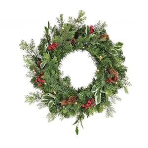 First Traditions 24 in. Joy Pre-Lit Artificial Christmas Wreath