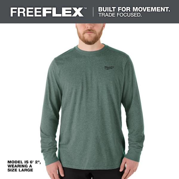 Men's Small Dark Green Cotton/Polyester Long Sleeve Hybrid Work T-Shirt
