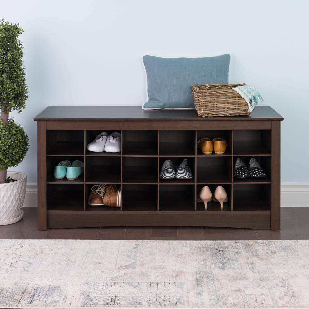 Espresso 18-Cubby Shoe Storage Bench with Seating