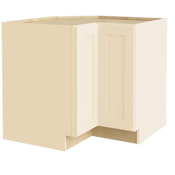 Newport 36 in. W x 24 in. D x 34.5 in. H Assembled Plywood Corner Easy Reach Base Kitchen Cabinet in Blended Cream LH