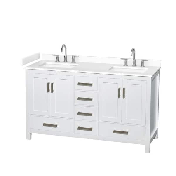 Sheffield 60 in. Double Freestanding White Bath Vanity with White Cultured Marble Top