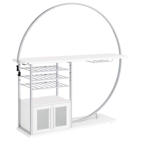 Risley White High Gloss 2-door Circular LED Home Bar with Wine Storage