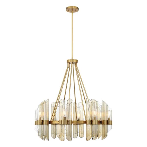 Biltmore 30 in. W x 31 in. H 8-Light Warm Brass Modern Chandelier with Clear, Champagne and Smoked Glass Shades