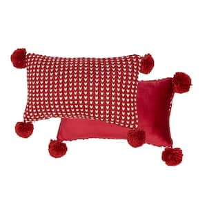 Red and White Christmas Pom Pom Pillow Cover