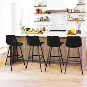 41 in. H Black 30 in. H Low Back Metal Frame Cushioned Counter Height Bar Stool with Faux Leather seat (Set of 4)