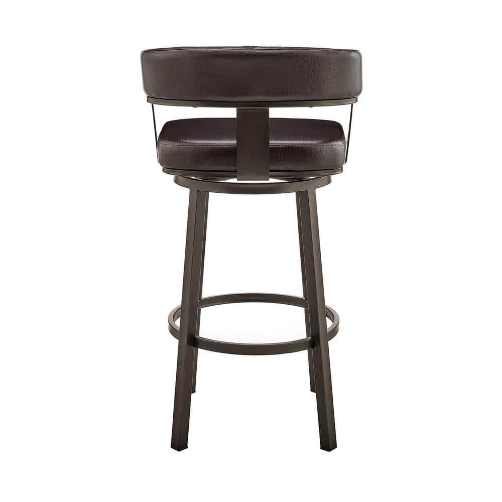 Java Brown Metal Swivel Bar Stool with Chocolate Faux Leather