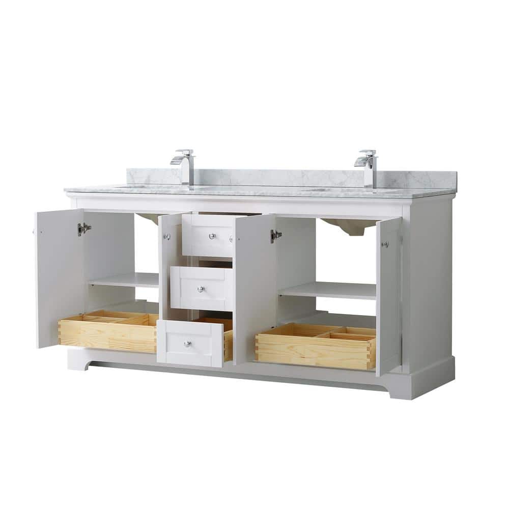 Avery 72'' White Double Freestanding Bathroom Vanity with Marble Top