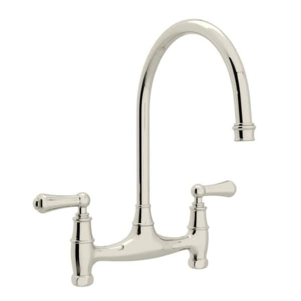 PERRIN & ROWE Georgian Era Two Handle Bridge Kitchen Faucet with No Unions in Polished Nickel