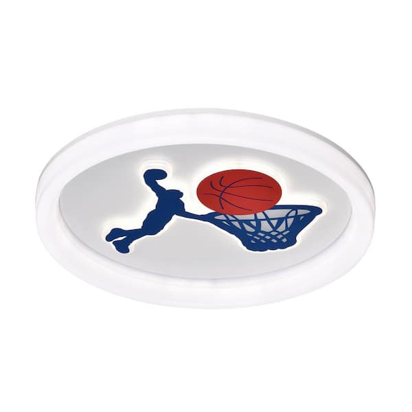 GREENVILLE SIGNATURE 19 in. 95-Watt Modern Basketball Pattern Integrated LED Flush Mount with White Acrylic Shade