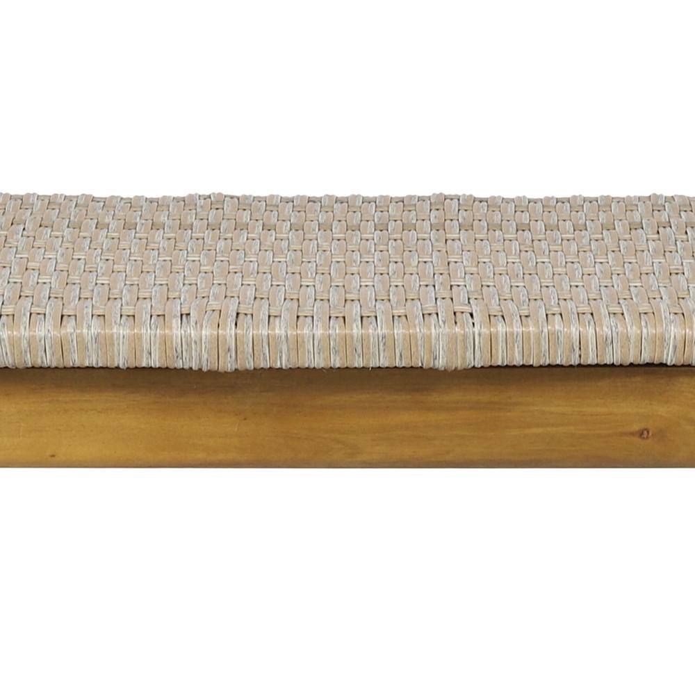 Rustic Teak Finish Acacia Wood & Wicker Outdoor Bench
