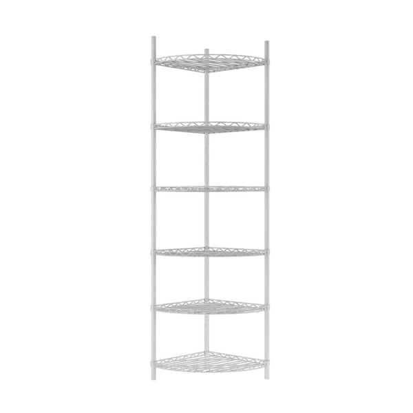 FUNKOL 6 -Tier White Adjustable Metal 18 in. L x 18 in. W x 72 in. H Heavy Duty Free Standing Corner Storage Shelf for Kitchen