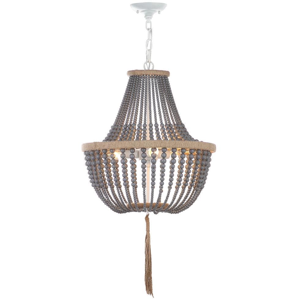 Modern Grey Beaded 16.5" Adjustable Pendant Lamp with Tassel