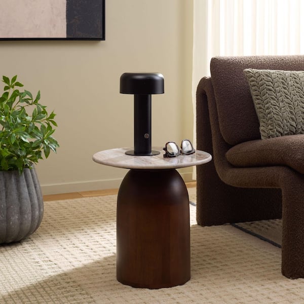 Calana 15.8 in. Brown/White/Dark Brown Round Marble End Table
