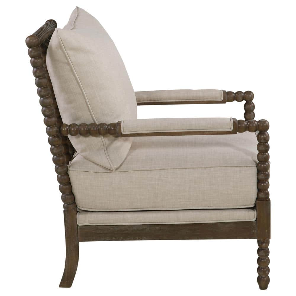 Transitional Geometric Beige Wood Accent Chair