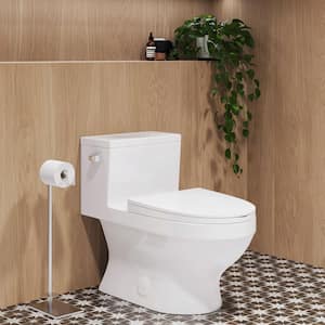 Clichy 1-piece 1.28 GPF Single Flush Elongated Toilet in. Glossy White Seat Included