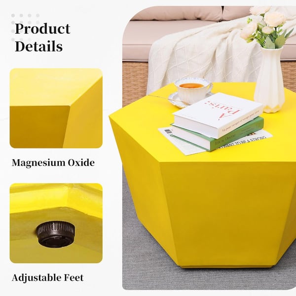 28 in. Outdoor Lemon Yellow Hexagonal Magnesium Oxide Coffee Table, Side Table
