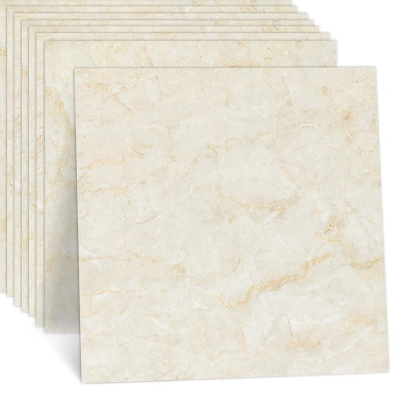 Jeedeson 24 Tiles White Marble 4 MIL x 18" x 18" Water Resistant Peel and Stick Vinyl Plank Flooring for Bedroom(54 sq. ft./Box)