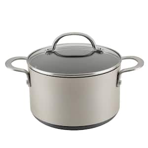 Achieve Hard 4 qt. in Silver Anodized Nonstick Saucepot with Lid
