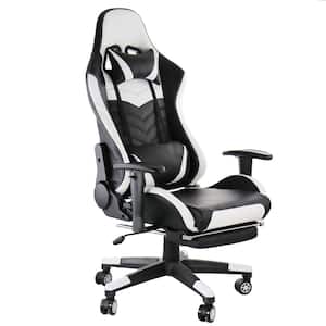Faux Leather Swivel Gaming Chair in Black and White