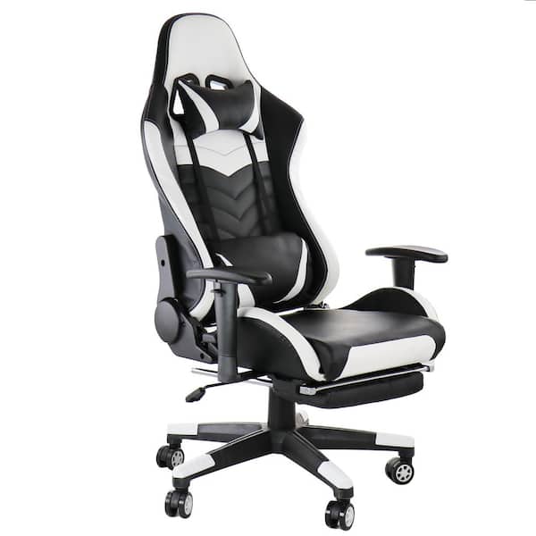 GAMEFITZ Faux Leather Swivel Gaming Chair in Black and White 986115106M ...