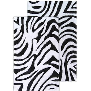 Zebra Black and White 21 in. x 34 in. and 24 in. x 40 in. 2-Piece Bath Rug Set