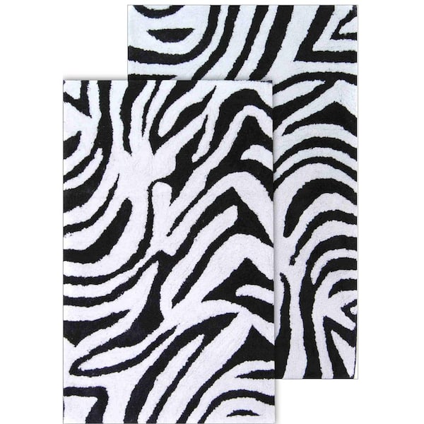 Chesapeake Merchandising Zebra Black and White 21 in. x 34 in. and 24 in. x 40 in. 2-Piece Bath Rug Set