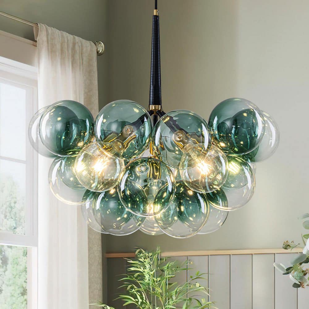 HUOKU Alma 6-Light 24.8 in.W Brass and Black Cluster Bubble