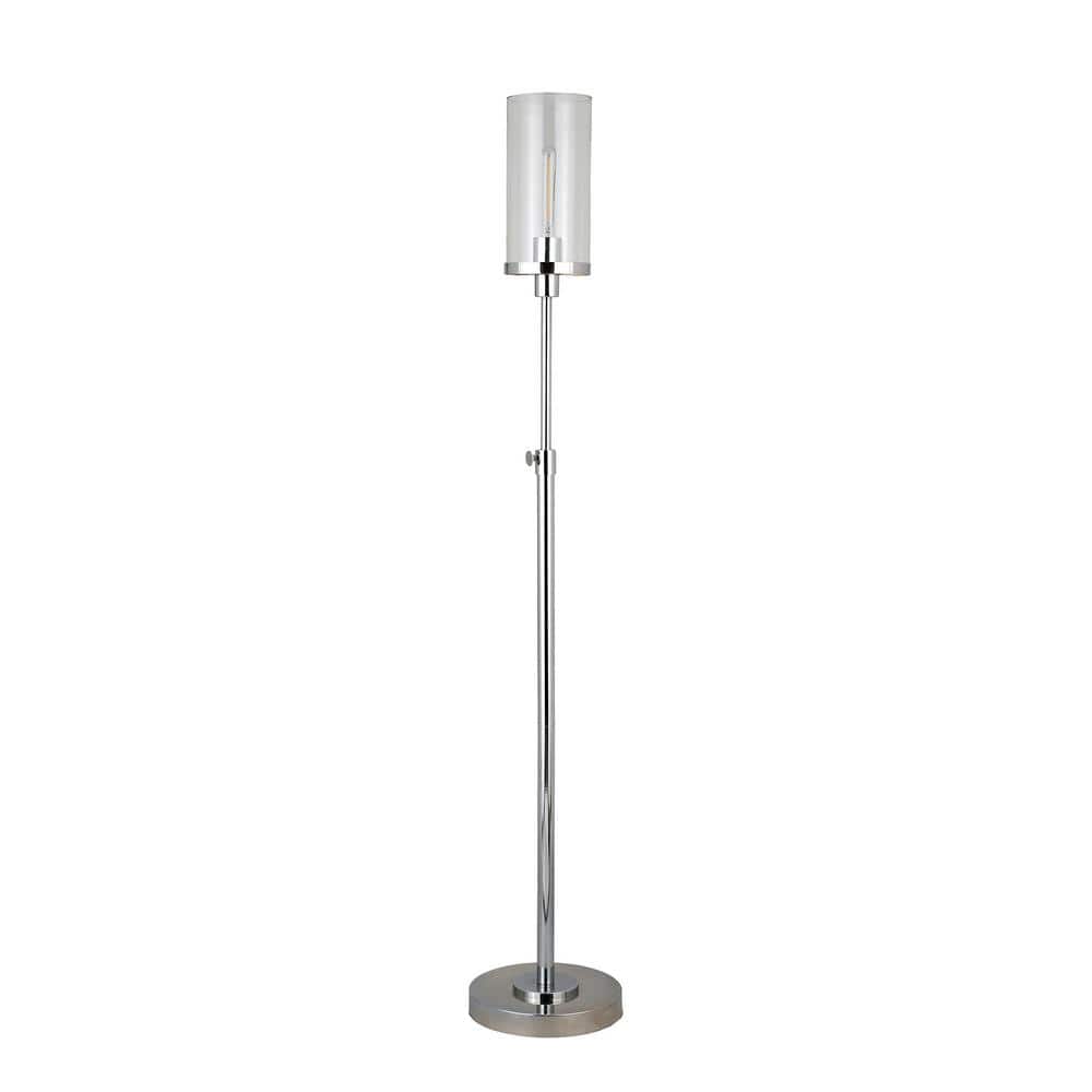 Frieda Industrial-Style Adjustable Floor Lamp in Polished Nickel and Clear Glass