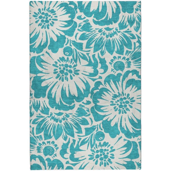 Dream Shag Premium Machine Washable Abstract ADS551 Teal 10 ft. x 14 ft. Area Rug