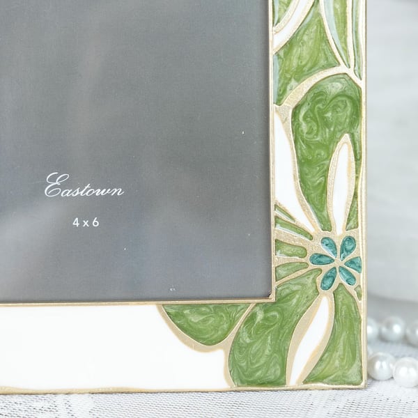 HOMZENE Flower 4 x 6 Matted Green White Enamel Picture Frame THD