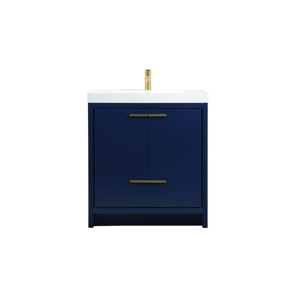 Timeless Home 30 in. W Single Bath Vanity in Blue with Resin Vanity Top in 