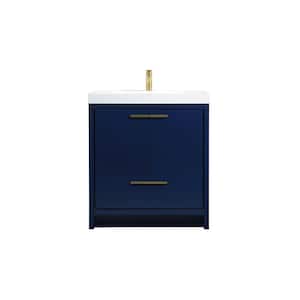Timeless Home 30 in. W Single Bath Vanity in Blue with Resin Vanity Top in White with White Basin