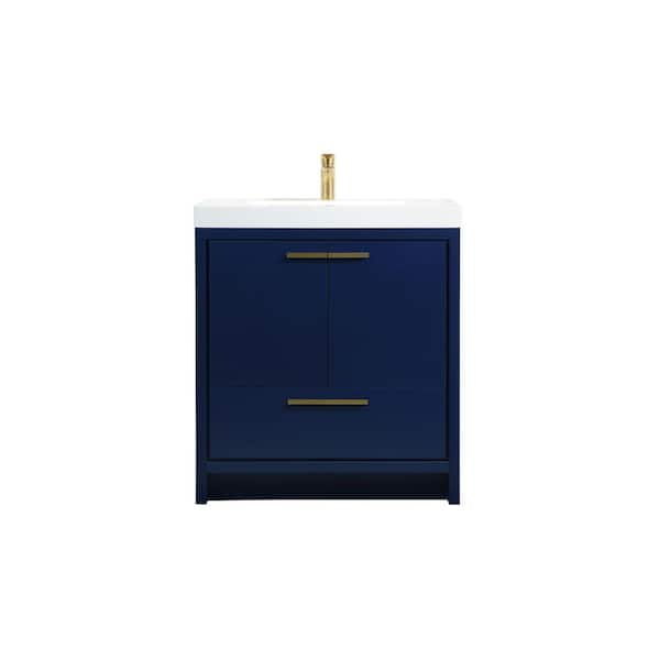 Unbranded Timeless Home 30 in. W Single Bath Vanity in Blue with Resin Vanity Top in White with White Basin