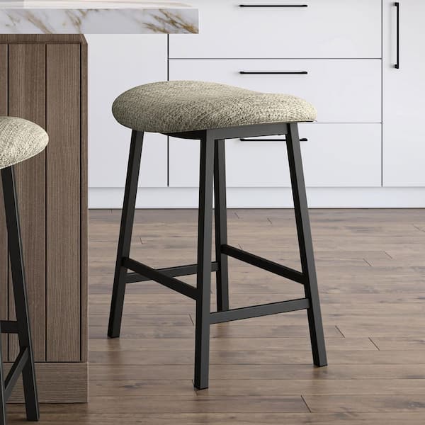 Amisco Winston 26.5 in. Cream & Black Boucle Fabric / Black Metal Counter Stool