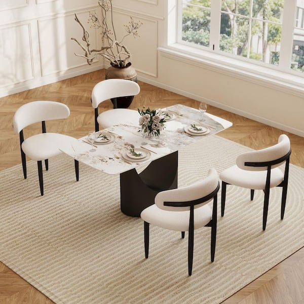 63 in. Pandora Round Edge Sintered Stone Tabletop with Pedestal Dining Table with Black Base (Seats 6)
