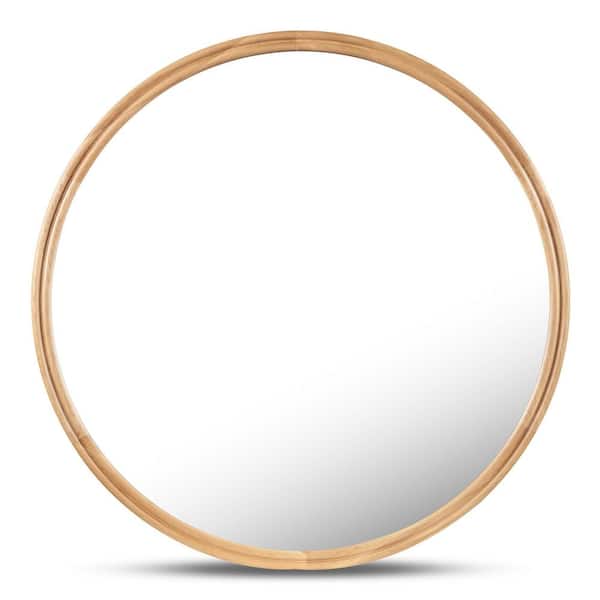 Olyen Oak 36 in. W x 36 in. H Round Solid Oak Framed Mirror