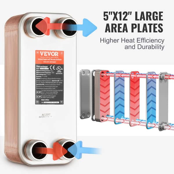 VEVOR Heat Exchange 5 in. x 12 in. 30 Plates Brazed Plate