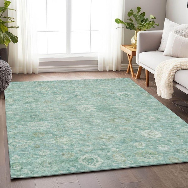 Chantille Machine Washable Indoor/Outdoor Abstract ACN1770 Teal 8 ft. x 10 ft. Area Rug