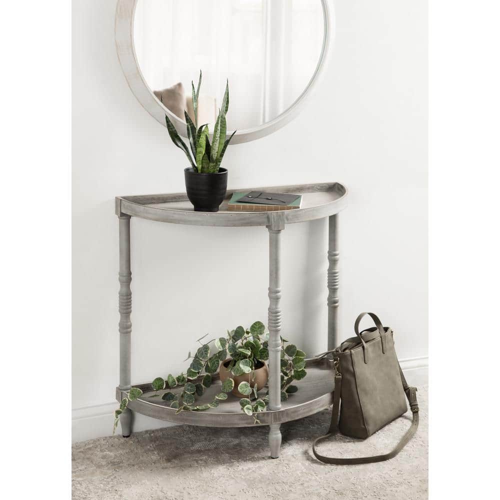Bellport Rustic Gray Demilune Console with Dual-Tier Storage