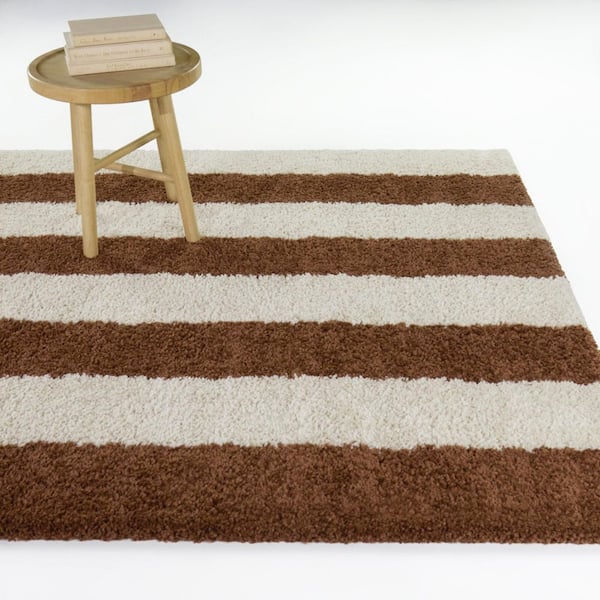 Harlowe Pink/Brown 7 ft. x 9 ft. Bold Modern Stripe Area Rug