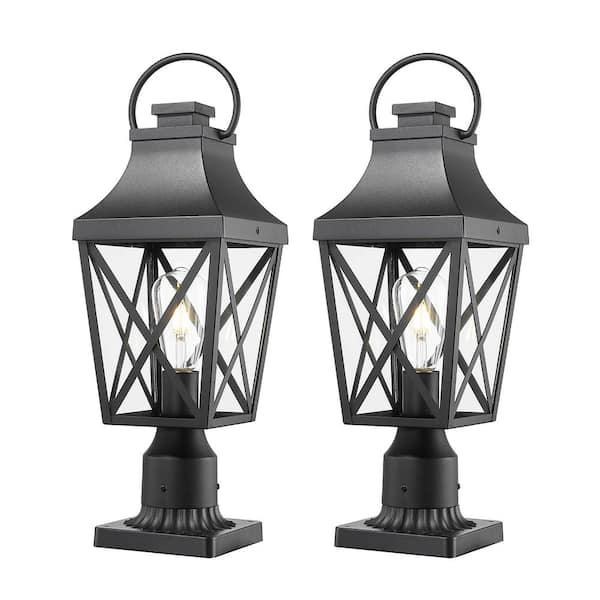 2-Pack 1-Light Black Aluminum Hardwired Outdoor Waterproof Post Light Set with No Bulbs Included and Glass