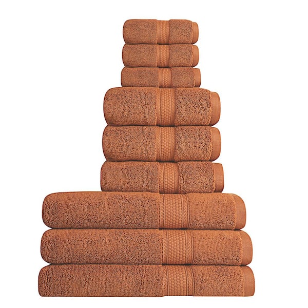 A1 Home Collections A1HC 500 GSM Duet Technology 100% Cotton Ring Spun Burnt Caramel Quick Dry Low Lint Highly Absorbent 9-Piece Towel Set