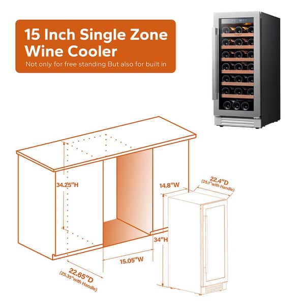 Ca'Lefort 15 in. Single Zone 33-Bottles Built-In Wine Cooler
